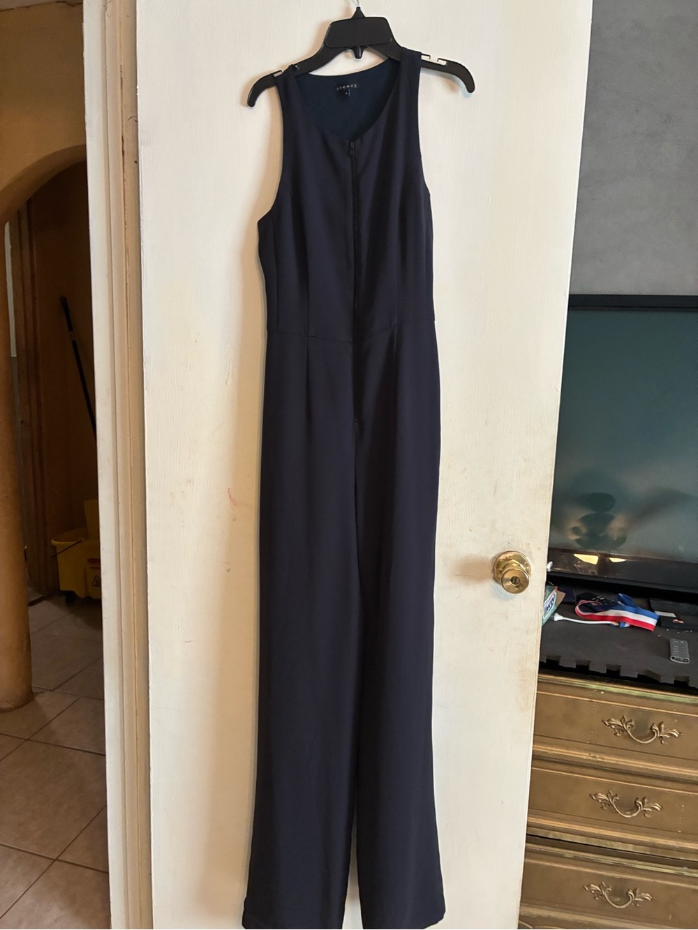 Theory Navy Sleeveless Wide-Leg Jumpsuit